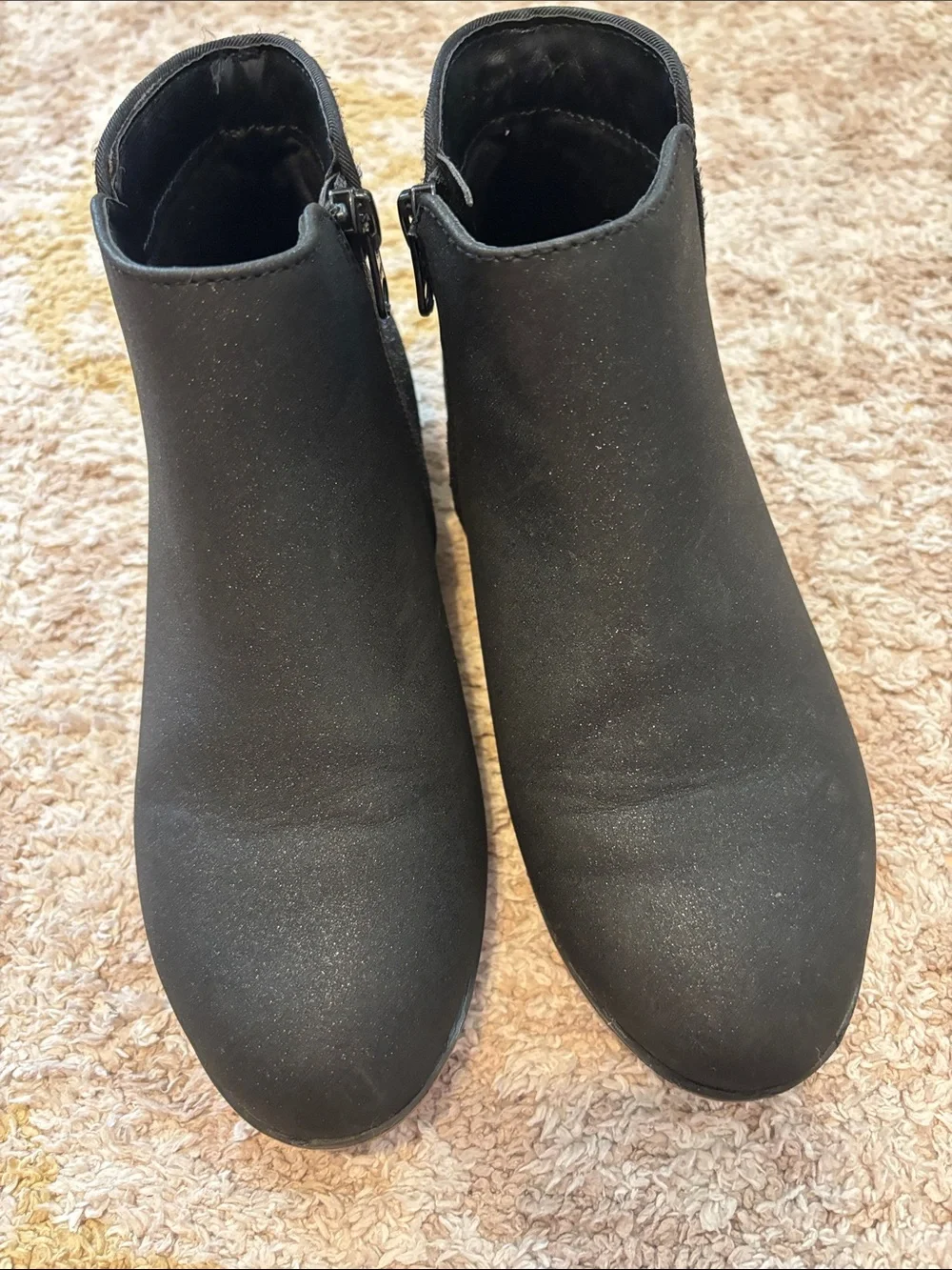 Cat & Jack Black Ankle Boots with Glitter Heel Accent